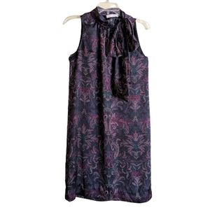 Etcetera Black Satin Shift Dress Multicolor Geometric Print Sleeve…